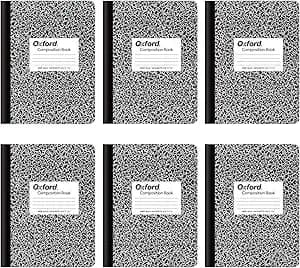 Oxford Composition Notebooks, Wide Ruled Paper, 9-3/4 x 7-1/2 Inches, 100 Sheets, Black, 6 Pack (63764)