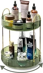 360 Rotating Makeup Organizer for Vanity,2 Tier Large Capacity Skincare Organizers,Bathroom Counter Organizer, Spinning Perfume Organizer & Vanity Organizer (Green-2 Tier)